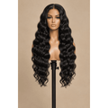 Illustrative image of a 24-inch natural black deep wave wig on a stand